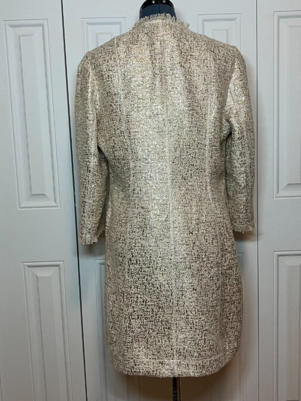 Vintage Neiman Marcus Exclusive Gold and Cream Metallic Tweed Jacket Size L - Picture 9 of 11